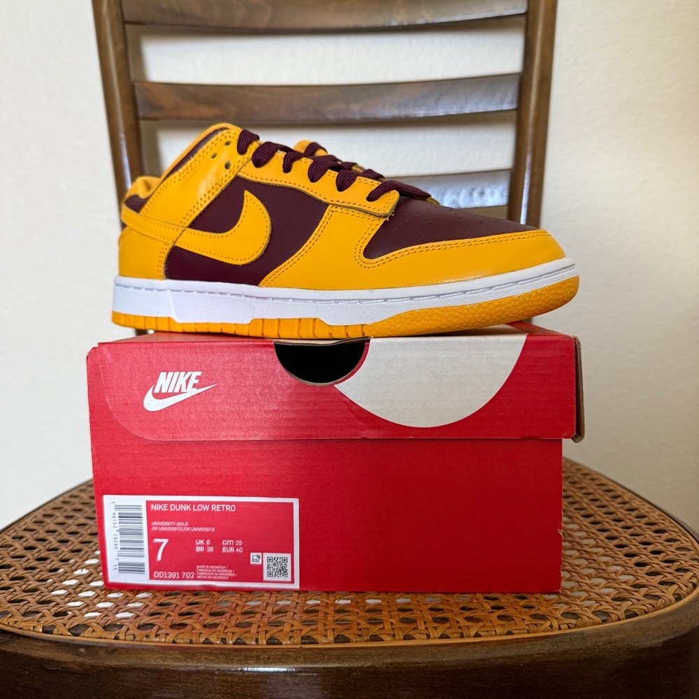 Nike Dunk Low Retro Yellow and Maroon Sneakers